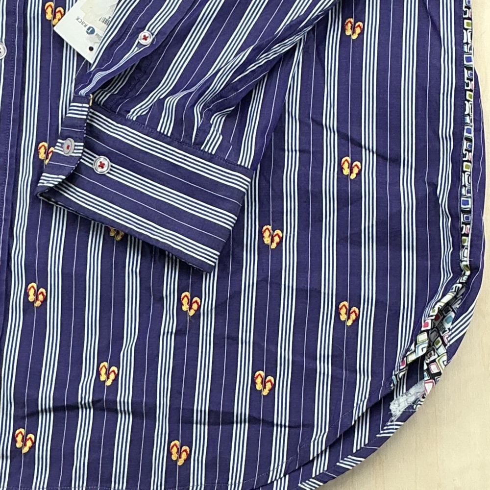 Robert Graham Shirt Mens 3XL Navy Blue Striped Flip Flop Embroidered Classic NWT - Picture 5 of 11